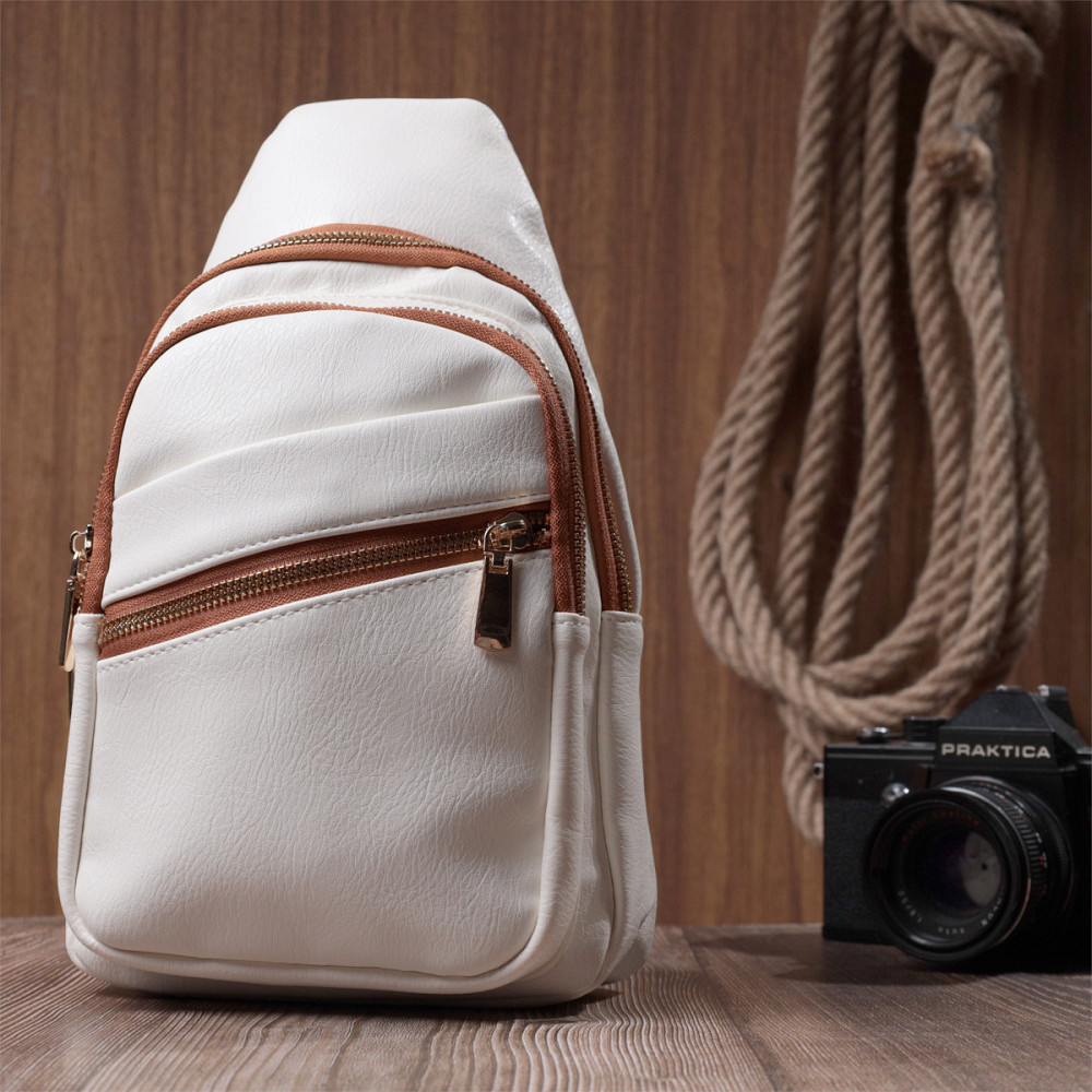 Стильная женская сумка с одной лямкой через плечо из экокожи Vintage 22757 Белый Киев - изображение 9