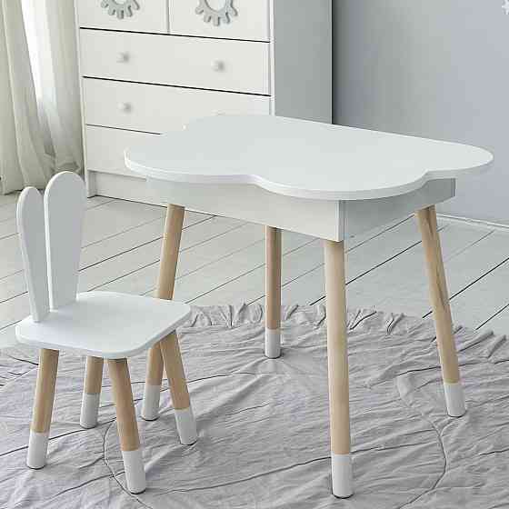 Новинка! Стол тучка с нишей и стульчик зайчик белые 41008 Киев