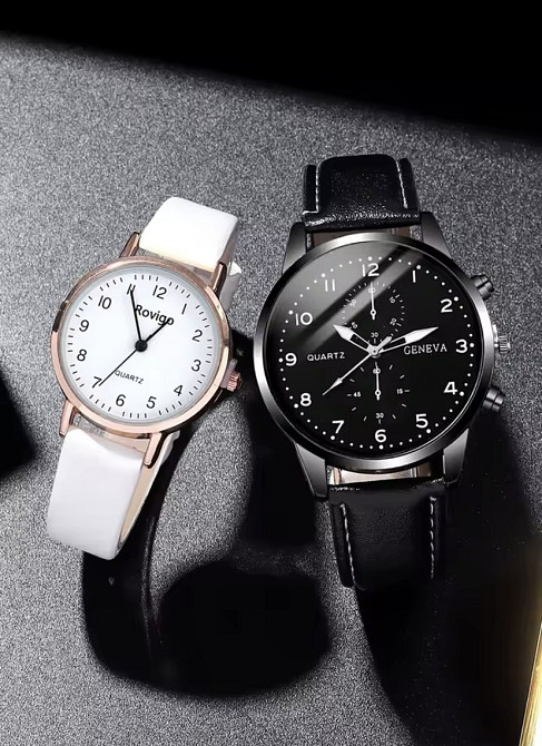 Подарочный набор для мужчин и женщин 2 парные часы с 2 ожерельем серце черно-белый Киев - изображение 6