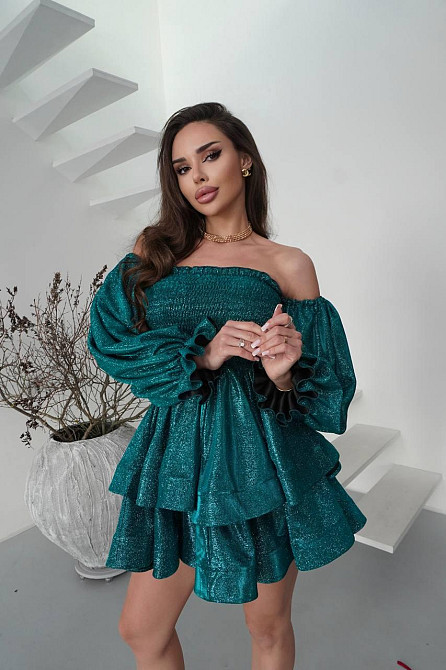 Женское романтическое праздничное платье, ткань: люрекс диско Зелёный, 44 Одесса - изображение 4