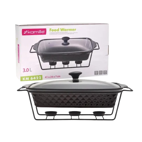 Марміт прямокутний 3л 41см кераміка скляна кришка + метал.підставка чорний 6422 KAMILLE Житомир - фото 5