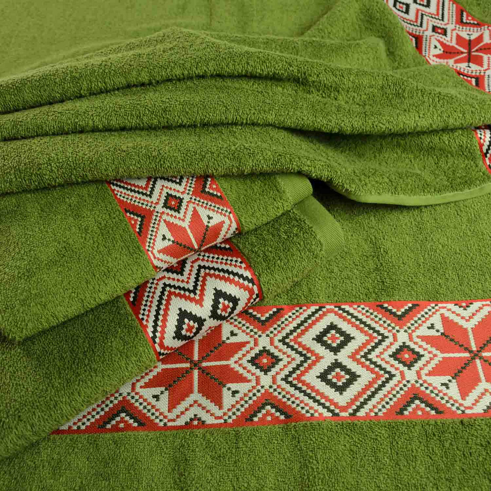 Банний махровий рушник з вишивкою GM Textile 50х90см Ukrainian style 450г/м2 (Зелений) Суми - фото 4