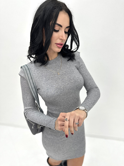 Тепла сукня рубчик "Hillary" оптом | Норма Сірий, 46-48 Київ - фото 6