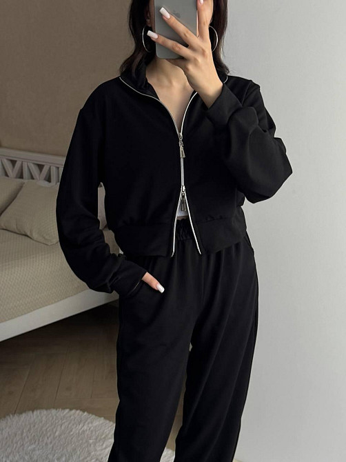 Женский прогулочный костюм двойка: кофта и штаны турецкая двунитка Черный, 42/44 Одесса - изображение 3