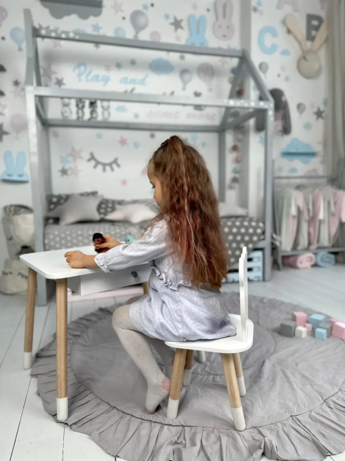 Дитячий столик зі стільчиком Ведмедик та ящиком для олівців та розмальовок (Білий) Вінниця - фото 9