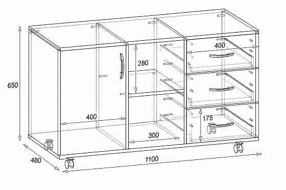 Тумба офисная ТМО-1, Антрацит, 1100/480/620 Львов