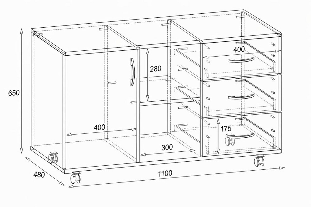 Тумба офисная ТМО-1, Антрацит, 1100/480/620 Львов - изображение 3