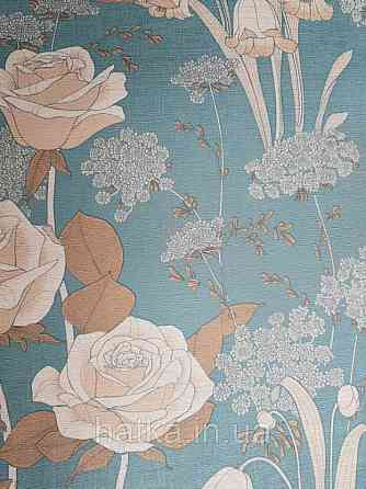 Шпалери вінілові Lutece Melody 0.53х10 для дитячої квіти листя білі бежеві коричневі на бірюзовому тлі Київ