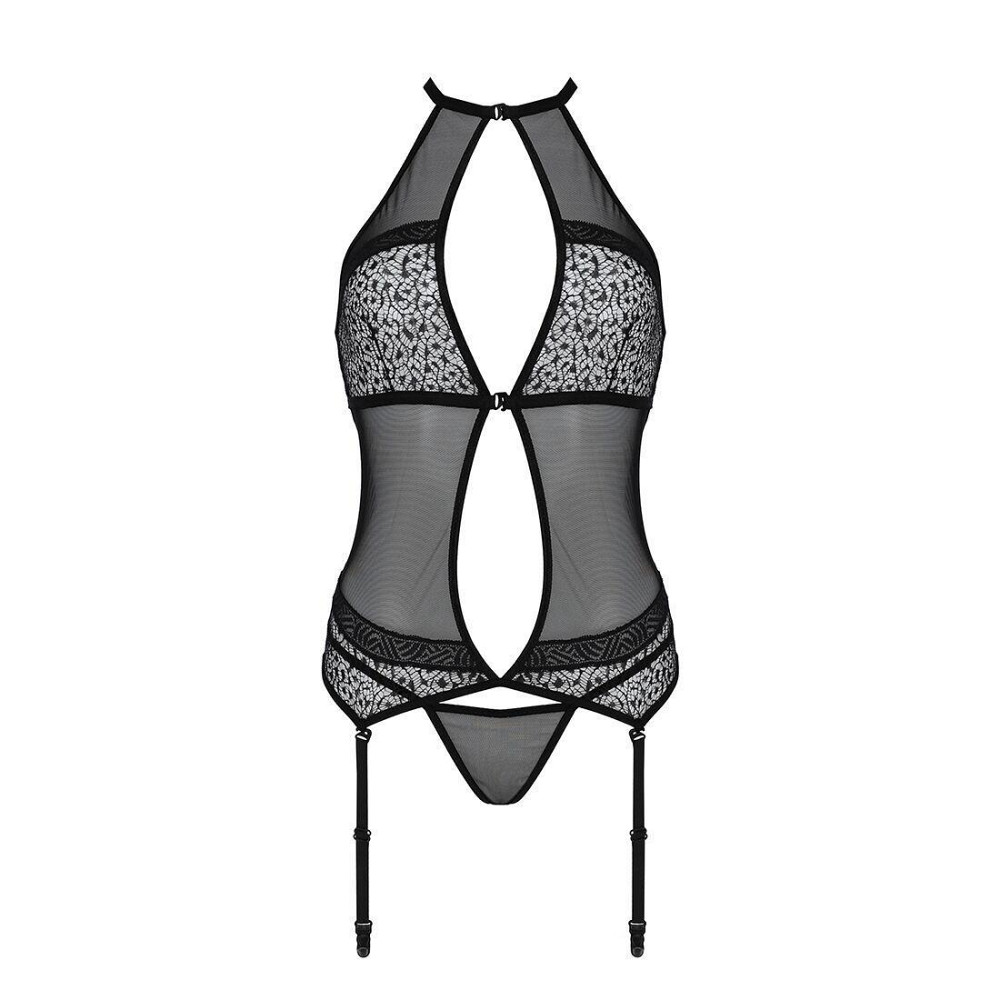 Корсет з пажами Passion SATARA CORSET L/XL black, стрінги, мереживо, застібки спереду та ззаду Sex Aura Київ - фото 3