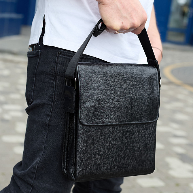 Сумка месенджер 21.5x25x7 шкіряна барсетка для чоловіків Tiding Bag 35775 чорна Кам'янське - фото 12