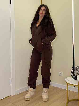 Женский теплый костюм двойка: худи и штаны двусторонний полар флис Шоколадный, 44/48 Одесса