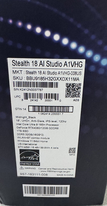 Ноутбук MSI Stealth 18 AI Studio A1VHG-008US Киев - изображение 3