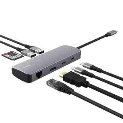 Концентратор Trust USB-C 8-in1 1xUSB-А 3.2/USB-A 2.0/2xUSB-С/HDMI/Ehernet/SD/microSD aluminium 0.15m grey (25672_TRUST) Винница