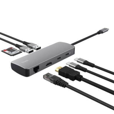Концентратор Trust USB-C 8-in1 1xUSB-А 3.2/USB-A 2.0/2xUSB-С/HDMI/Ehernet/SD/microSD aluminium 0.15m grey (25672_TRUST) Винница - изображение 2