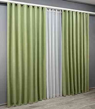 Комплект штор VR-Textil 100% блэкаут ASHEN NIGHT 200х270 2шт и Тюль 600х270 1841ш-1153т оливковый с белым 71-081/7 Киев