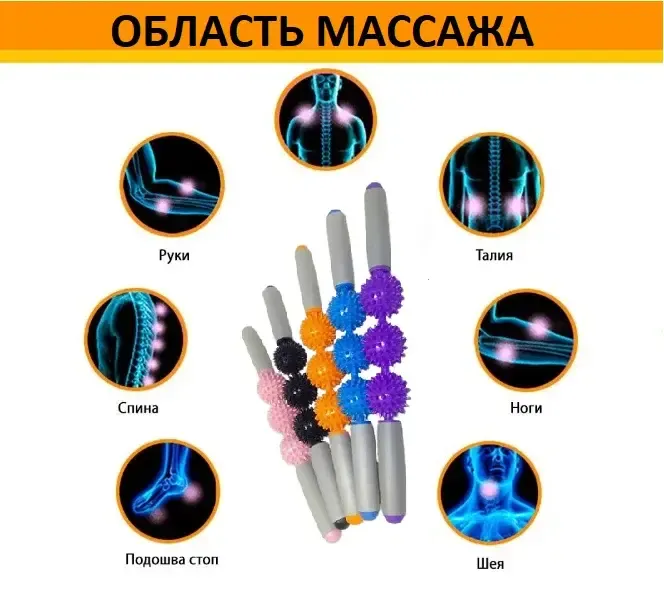 Ролик массажный для йоги массажер для спины валик для фитнеса Massage stick AND 5284 (Шарики 3 шт) Коломия - фото 7