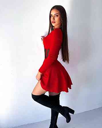 Женское приталенное мини платье с имитацией корсета мустанг рубчик Красный, 46/48 Одесса