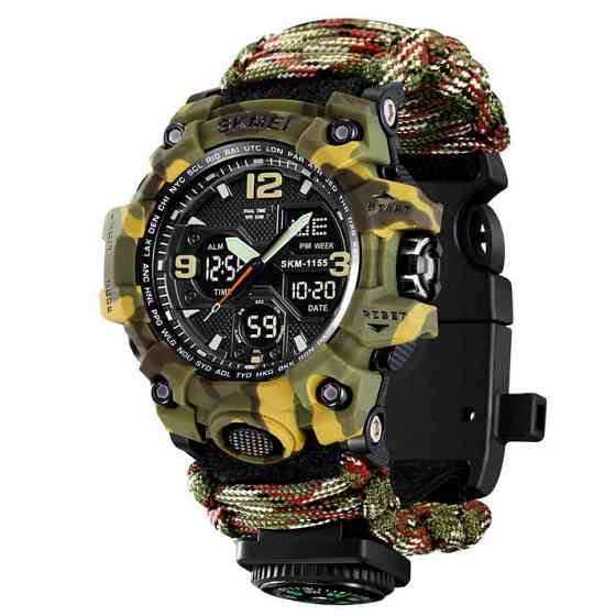 Тактичні військові годинники для ЗСУ SKMEI 1155BCMGN PARACORD, Годинники наручні електронні для хлопців GL-94 Львів