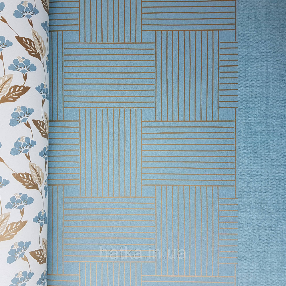 Шпалери вінілові на флізелін Caselio Mystery 0.53х10 м геометрія яскраві смуги золотисті на блакитному Київ - фото 2