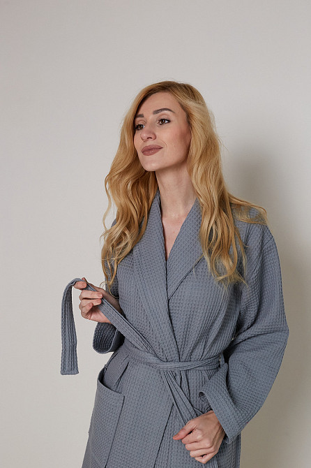 Женский вафельный халат Ideal Textile длинный серый (56860629) L Черновцы - изображение 1