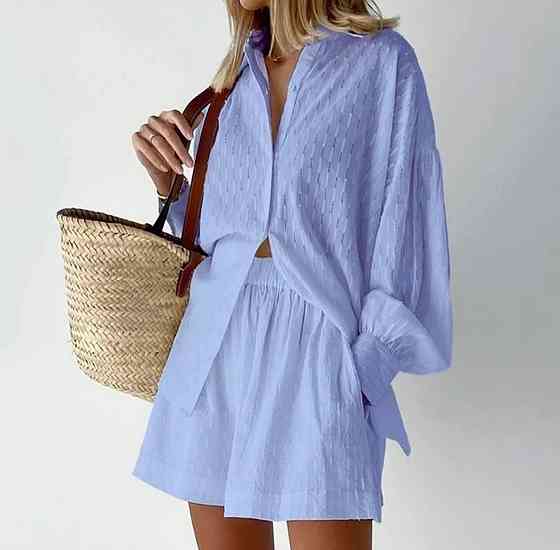 Женский летний костюм с шортами Голубой S Харьков