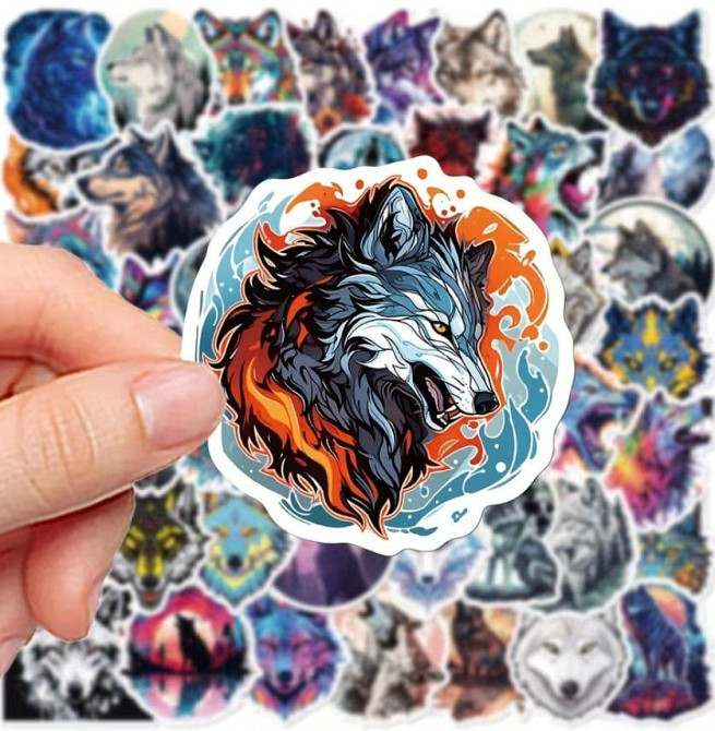 Набор из 50 водостойких наклеек «Волки» | Виниловые наклейки для ноутбука, доски, гитары или скейтборда Киев - изображение 1