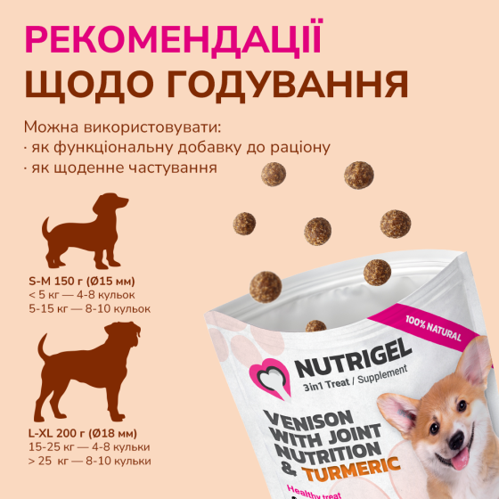 LK Baits Pet Nutrigel Wild Game S-M Функціональні ласощі для собак для суглобів з дичиною та куркумою (Ø 15 мм), 150 г Киев