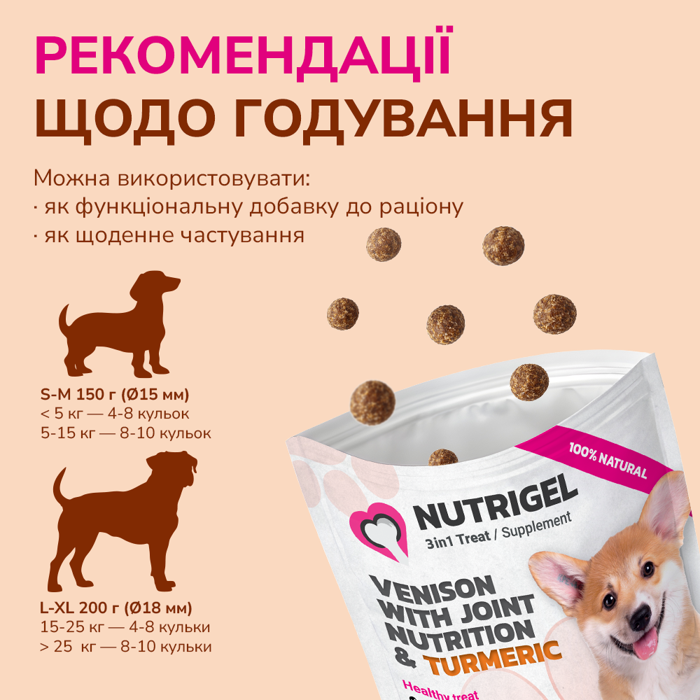 LK Baits Pet Nutrigel Wild Game S-M Функціональні ласощі для собак для суглобів з дичиною та куркумою (Ø 15 мм), 150 г Киев - изображение 5