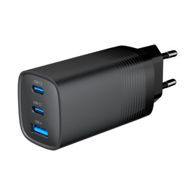 Зарядний пристрій Gembird USB-A + 2xType-C (PD18W + QC3.0 27W) black (TA-UC-PDQC65-01-BK) Вінниця - фото 1