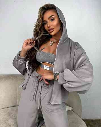 Женский повседневный стильный костюм велюр плюш Серый, 46/48 Одесса