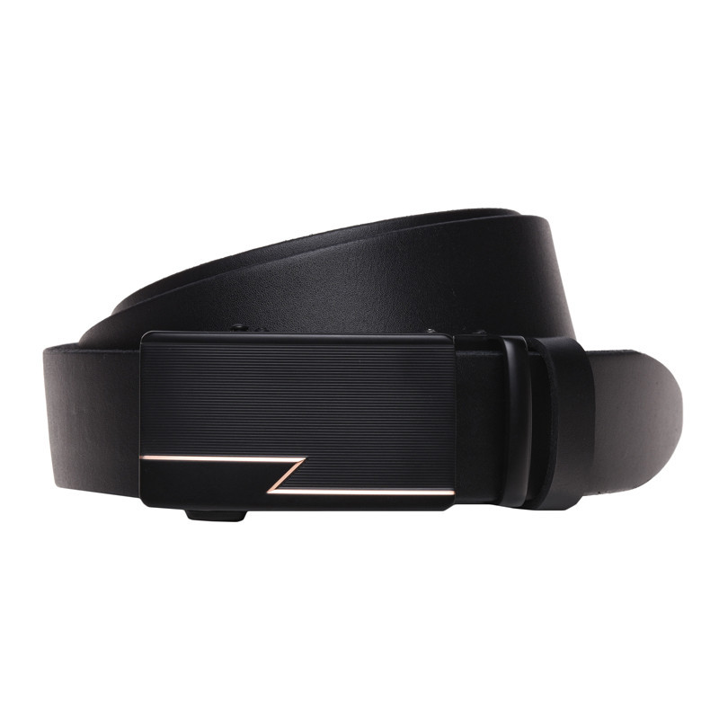 Автоматичний пасок з натуральної шкіри 115-125×3.5 / ремінь на штани для чоловіка, чорний Кам'янське - фото 1