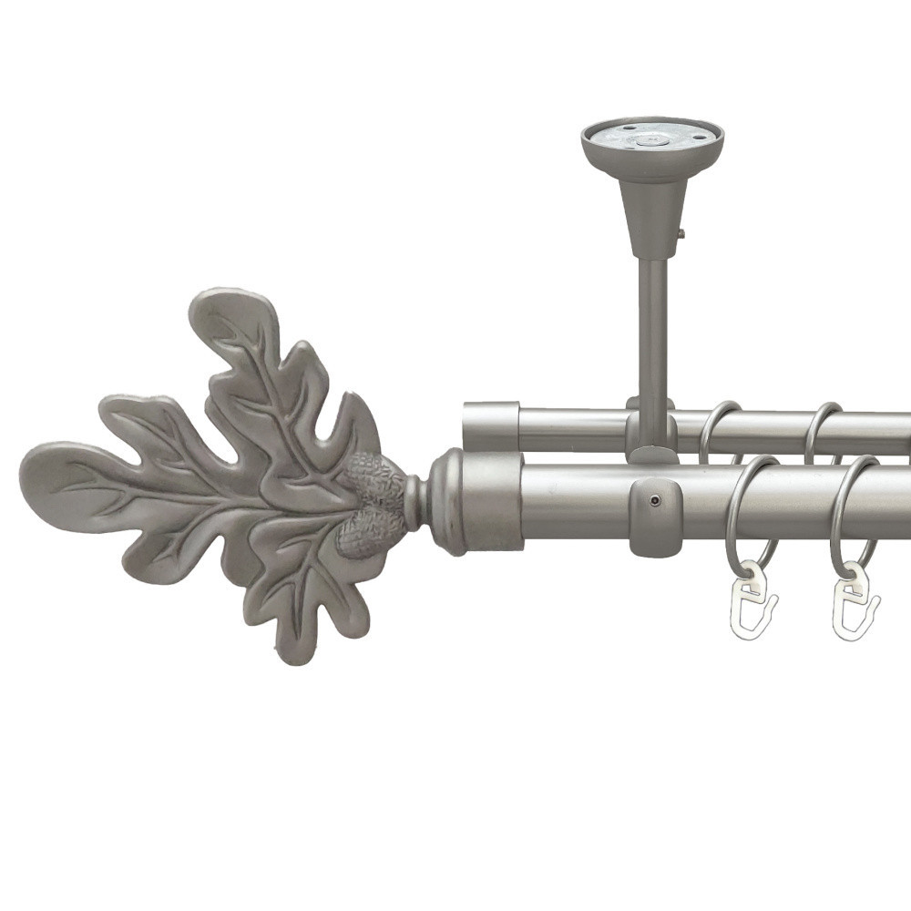 Карниз Orvit Листок Дуба металевий дворядний відкритий до стелі гладка труба кільце металеве Сатин 25\16 мм 300 см (00-00023791) Львів - фото 1