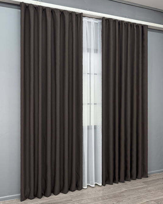 Комплект готовых штор VR-Textil Рогожка TERRA LUXE № 2066ш Венге 200х270 см 2 шт (32-465) Киев - изображение 4