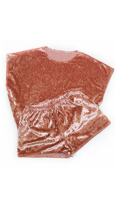 Жіночій домашній костюм футболка+шорти з мармурового велюру Пудровий M Харків - фото 1