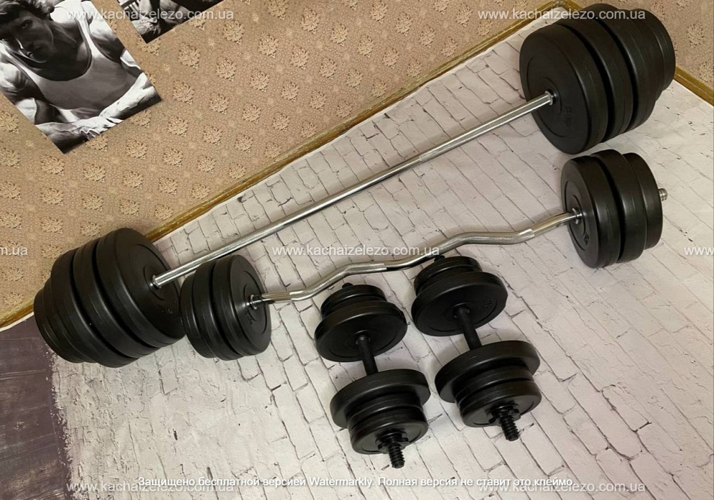 Лавка для жиму з тренажерами + 4 грифа + блінами 130 кг Гантелі, гирі, штанги та диски комплект Київ - фото 4
