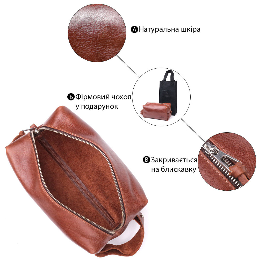 Чоловіча косметичка великого розміру з гладкої шкіри на блискавці Серце (GRANDE PELLE) Київ - фото 8