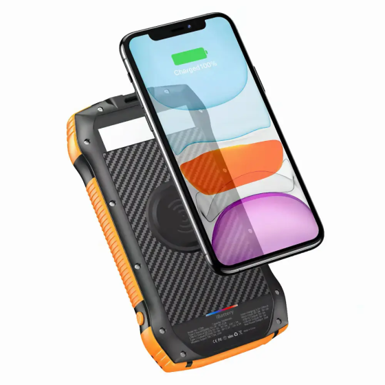 Универсальная зарядная батарея iBattery F33W 33500 mAh + солнечная панель + фонарик (Черно-оранжевый Винница