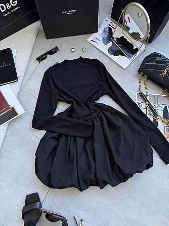 Женское базовое платье с пышной юбочкой рубчик+софт Черный, 46/48 Одесса