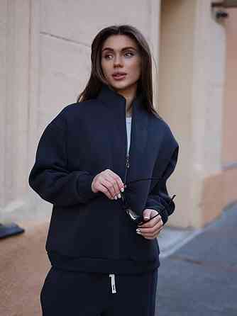 Жіночий теплий повсякденний костюм вільного крою турецька тринитка на флісі Графіт Одеса