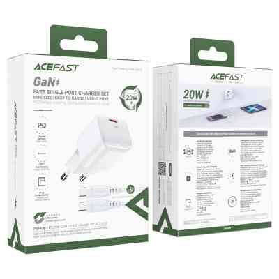 Зарядний пристрій Acefast USB-C 30W Gan A77 mini + USB-C cable Fast Charger White (6974316282853) Вінниця