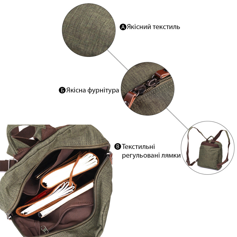 Практичный мужской рюкзак из текстиля Vintage 22242 Оливковый Киев - изображение 4