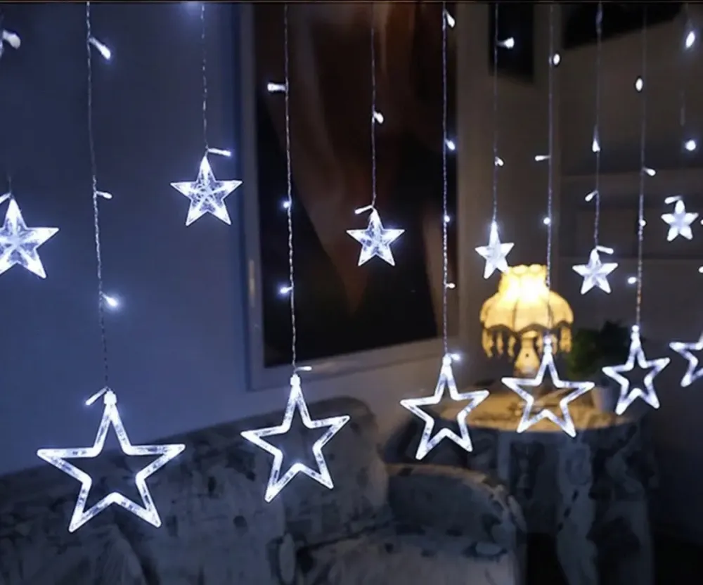 Светодиодная гирлянда штора звездопад 138LED (гирлянда со звездами): длина 2,5м ( белый цвет) Коломия - фото 1