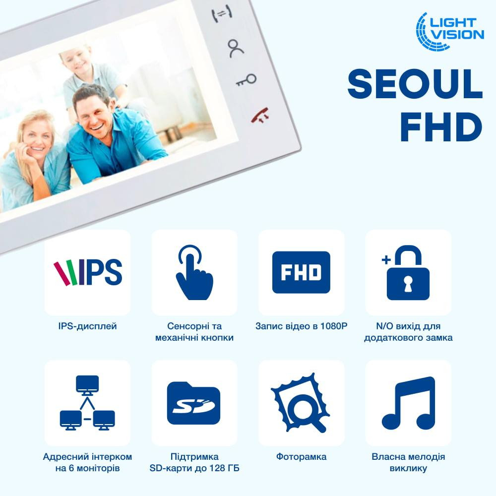 Комплект відеодомофона Light Vision: відеодомофон 7" SEOUL та відеопанель 2Mp White (82-00232-82-00242) Київ - фото 12