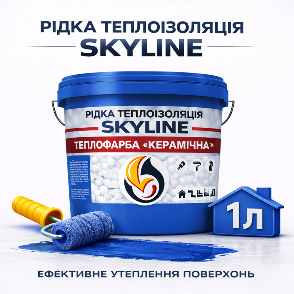 Рідка теплоізоляція Skyline керамічна теплофарба для утеплення стін, фасадів, покрівлі та трубопроводів Синя 1 л Харків - фото 1
