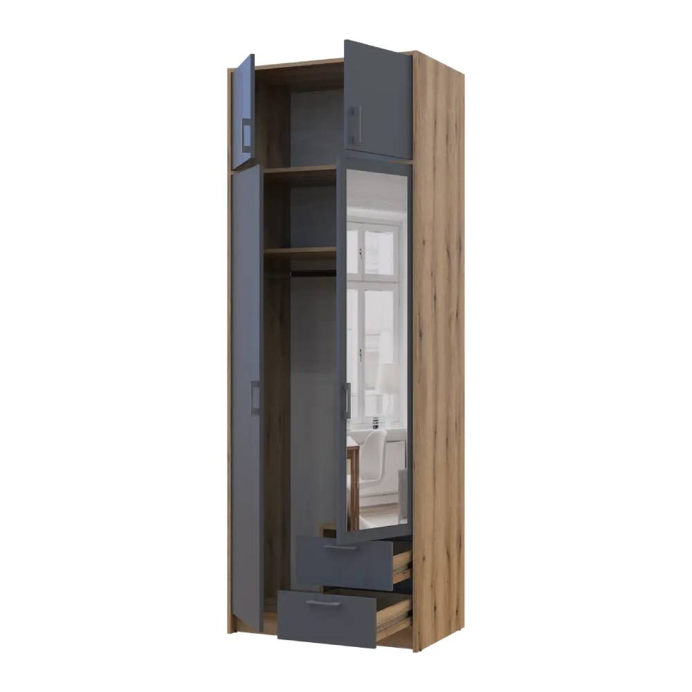 Шафа для одягу Doros Ронді з антресоллю і дзеркалом Дуб Артизан/Графіт 2ДСП 82х52х236 DRS-011675 (80737810) Дніпро - фото 2