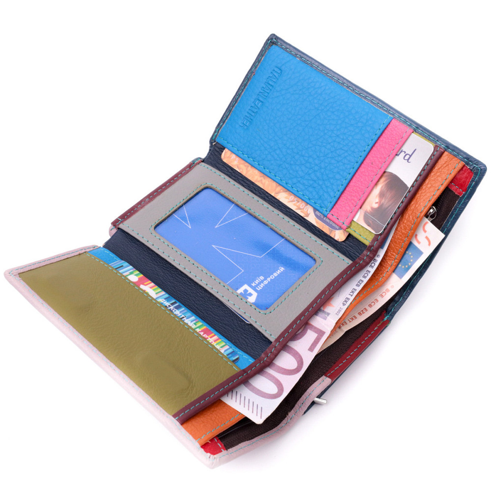Практичный женский кошелек в три сложения из натуральной кожи Разноцветный (ST Leather) Киев - изображение 10