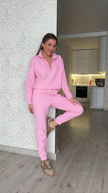 Женский прогулочный спортивный костюм двойка: кофта и штаны микровельвет Розовый, 50/52 Одесса - изображение 1