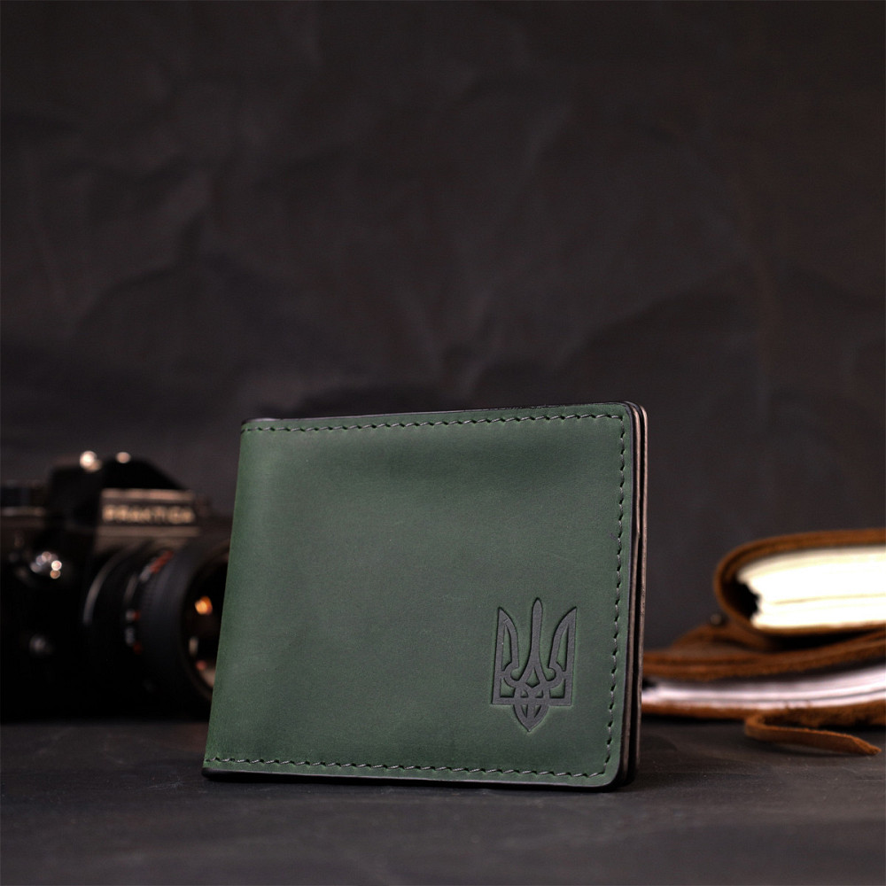 Качественная кожаная обложка на удостоверение участника боевых действий GRANDE PELLE 11664 Зеленый Киев - изображение 7