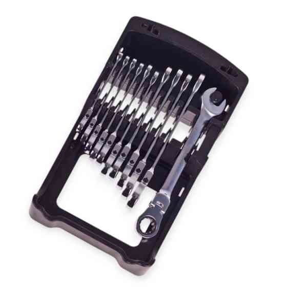 Набор ключей рожково-накидных с трещеткой 8-19 мм 11 шт (планшет) CrV шарнирные Мукачево