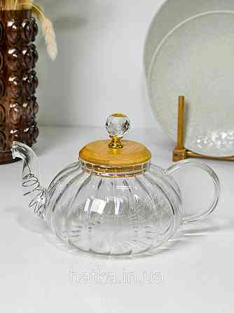 Чайник заварювальний Olens "Пампкін" 900 мл прозорий склян. на підставці з кришкою для дому та ресторану 102-1189 Київ